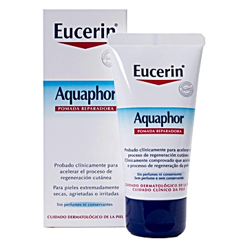 Eucerin Aquaphor pomada reparadora calma protege la piel seca irritada agrietada 40 gramos.